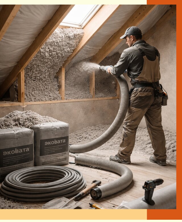 Утепление мансарды эковатой в Нижнекамске от 2231 руб/м2 — монтаж, задувка, цена | ТепломастерНжм