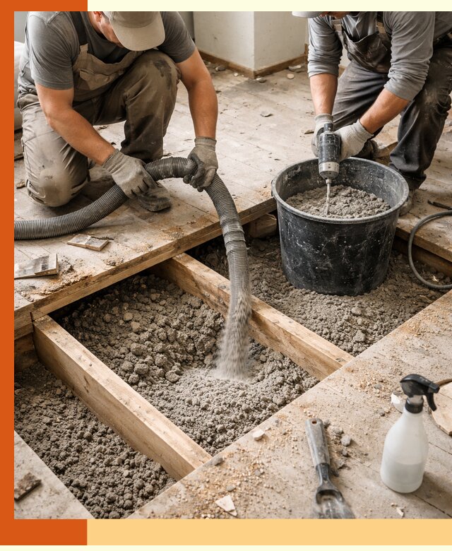 Заполнение пустот пола в Нижнекамске полиуретаном и пенополистиролом