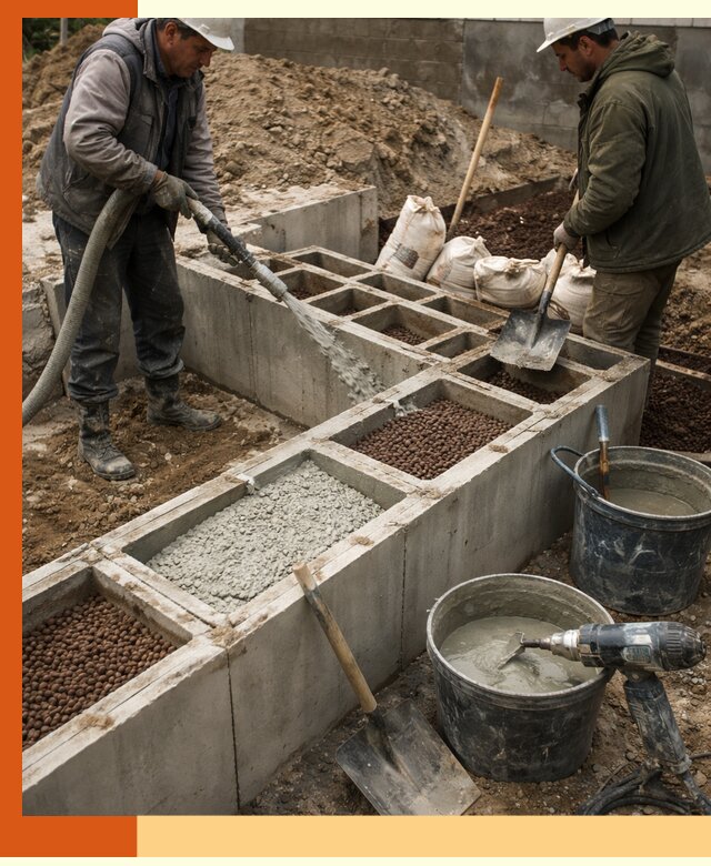 Заполнение полостей фундамента в Нижнекамске герметичным утеплением и повышением прочности