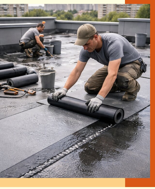 Гидроизоляция плоской кровли в Нижнекамске от 4563 руб./м2 — профессионально | ТепломастерНжм